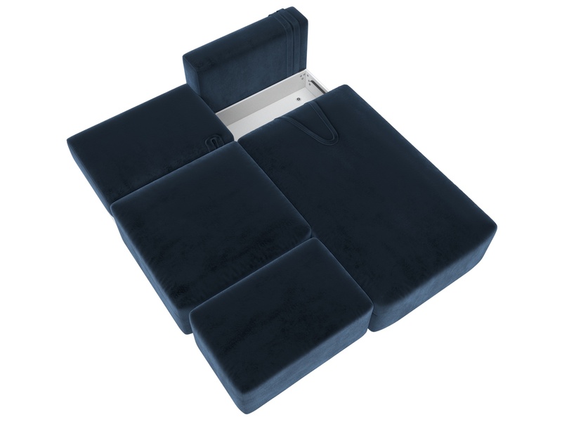 Диван угловой модульный с пуфом Лига-060 НПБ угол универсальный, Велюр, TOWER 13 синий