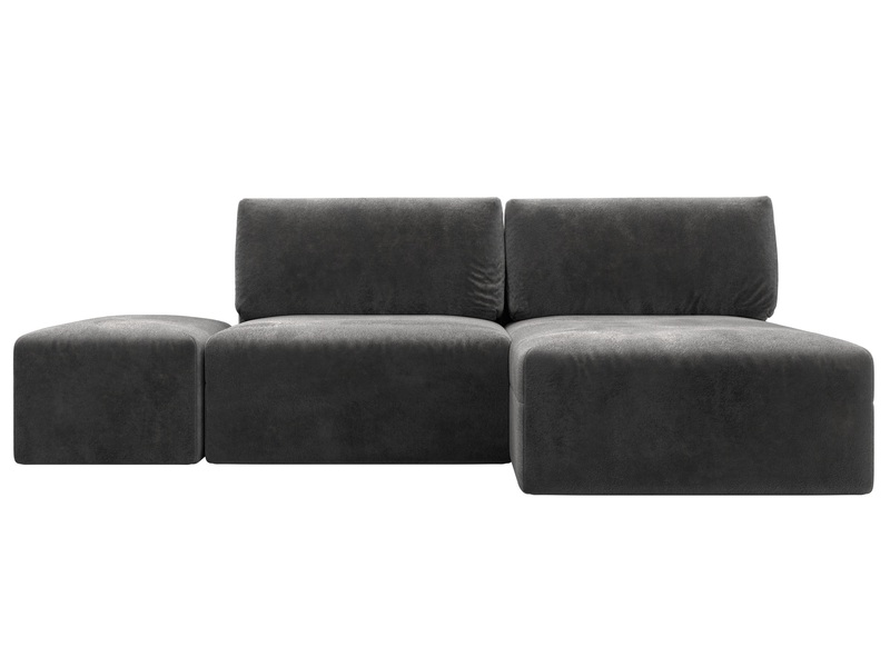 Диван угловой модульный с пуфом Лига-060 НПБ угол универсальный, Велюр, TOWER 10 серый