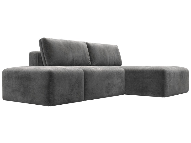 Диван угловой модульный с пуфом Лига-060 НПБ угол универсальный, Велюр, TOWER 10 серый