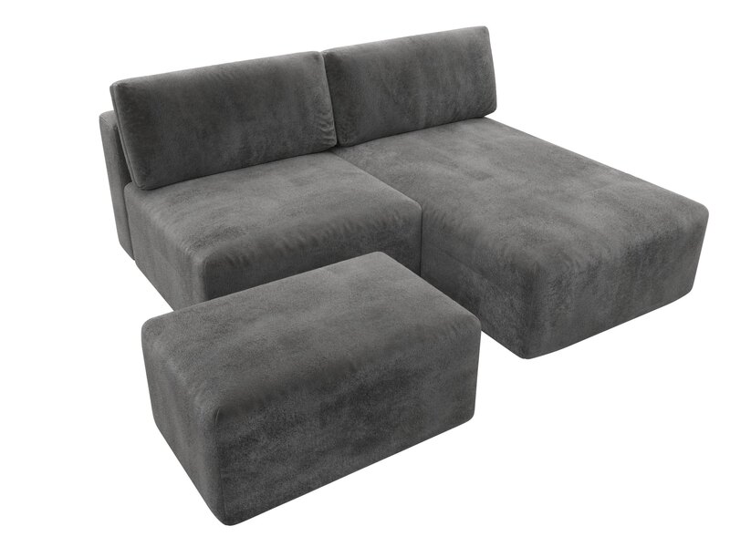 Диван угловой модульный с пуфом Лига-060 НПБ угол универсальный, Велюр, TOWER 10 серый