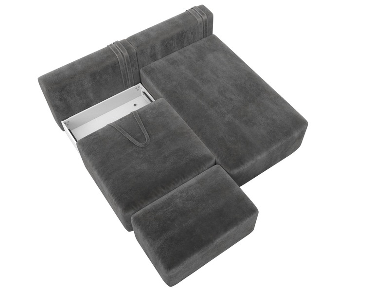 Диван угловой модульный с пуфом Лига-060 НПБ угол универсальный, Велюр, TOWER 10 серый