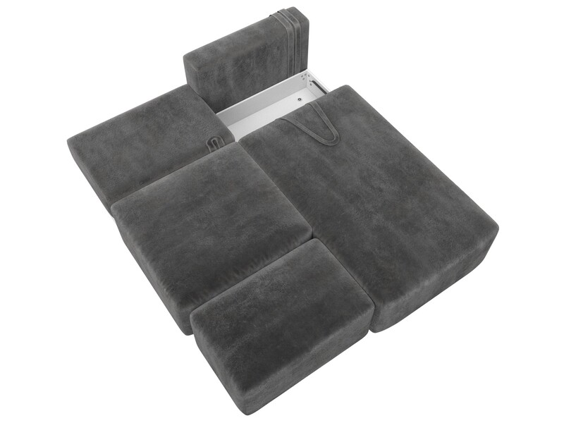 Диван угловой модульный с пуфом Лига-060 НПБ угол универсальный, Велюр, TOWER 10 серый