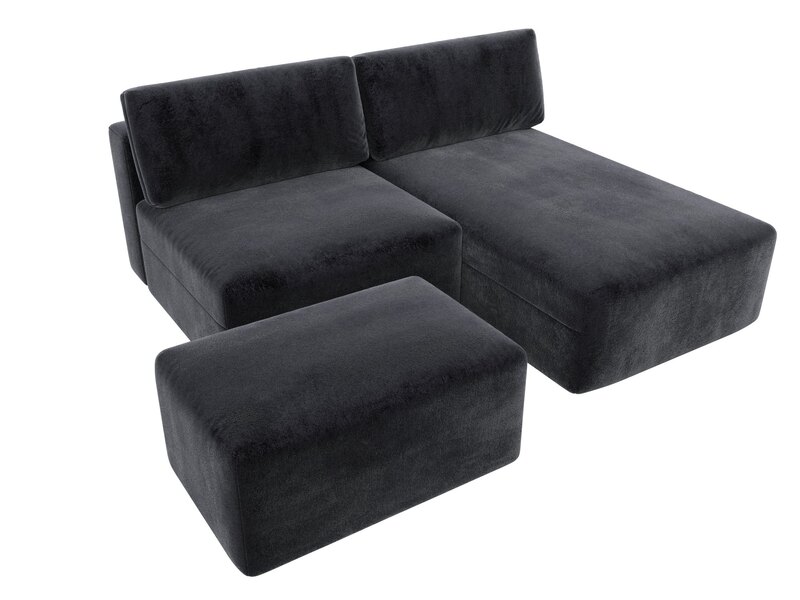 Диван угловой модульный с пуфом Лига-060 НПБ угол универсальный, Велюр, TOWER 11 темно-серый