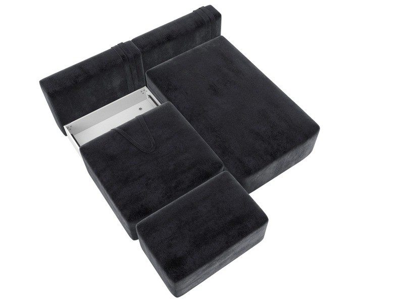 Диван угловой модульный с пуфом Лига-060 НПБ угол универсальный, Велюр, TOWER 11 темно-серый