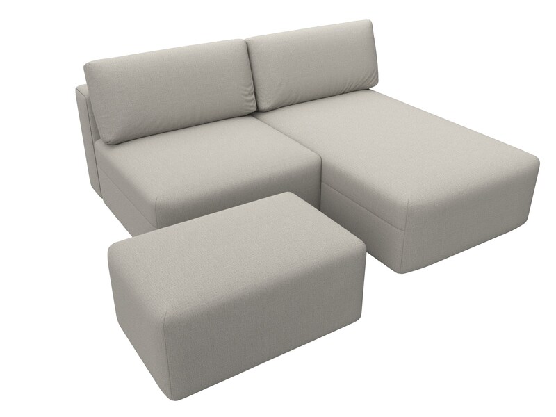 Диван угловой модульный с пуфом Лига-060 НПБ угол универсальный, Рогожка, Амур 02 бежевый