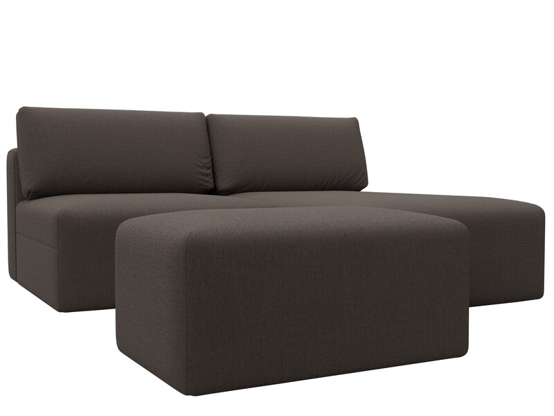 Диван угловой модульный с пуфом Лига-060 НПБ угол универсальный, Рогожка, Амур 05 коричневый