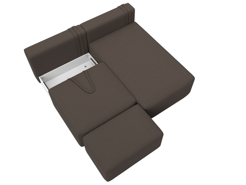 Диван угловой модульный с пуфом Лига-060 НПБ угол универсальный, Рогожка, Амур 05 коричневый