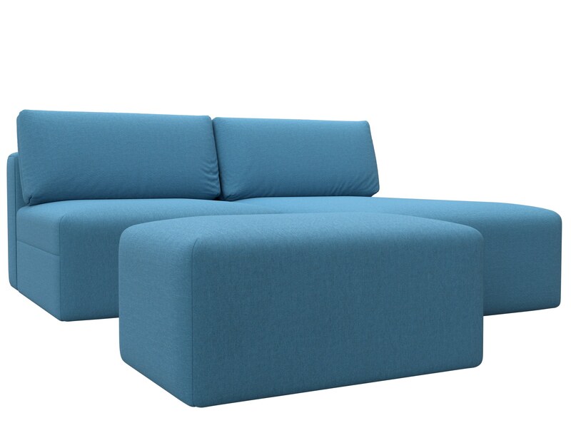 Диван угловой модульный с пуфом Лига-060 НПБ угол универсальный, Рогожка, Амур 10 голубой