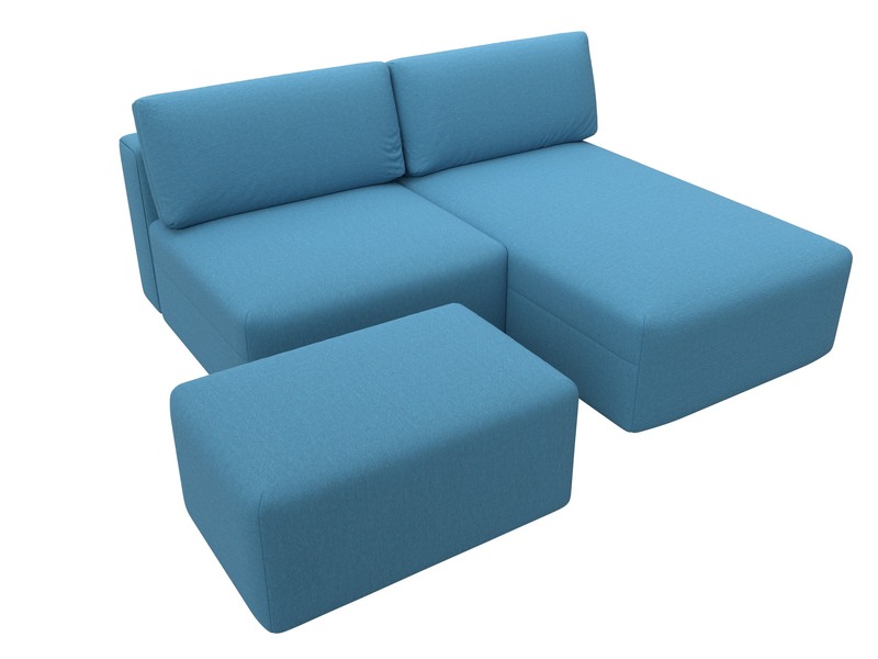 Диван угловой модульный с пуфом Лига-060 НПБ угол универсальный, Рогожка, Амур 10 голубой
