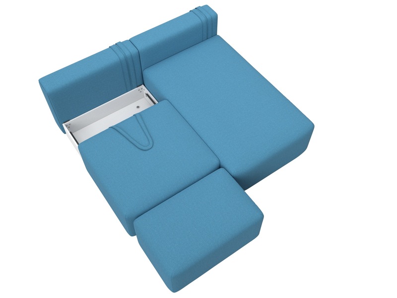 Диван угловой модульный с пуфом Лига-060 НПБ угол универсальный, Рогожка, Амур 10 голубой