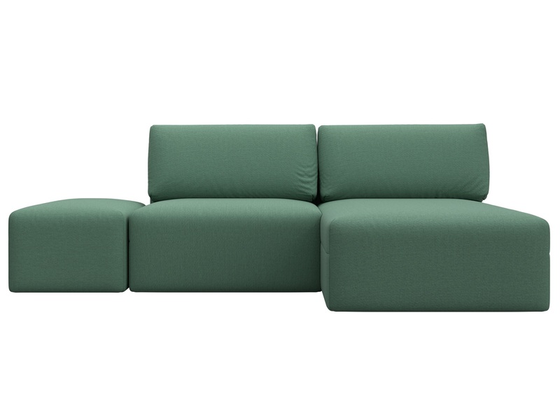 Диван угловой модульный с пуфом Лига-060 НПБ угол универсальный, Рогожка, Амур 11 зеленый