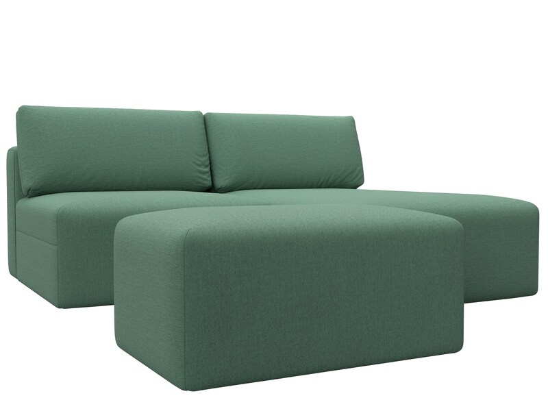 Диван угловой модульный с пуфом Лига-060 НПБ угол универсальный, Рогожка, Амур 11 зеленый