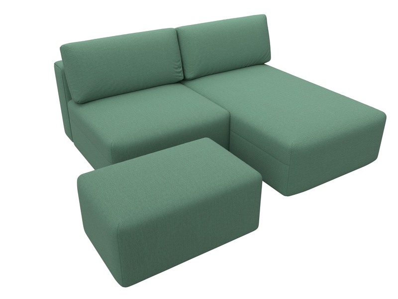 Диван угловой модульный с пуфом Лига-060 НПБ угол универсальный, Рогожка, Амур 11 зеленый
