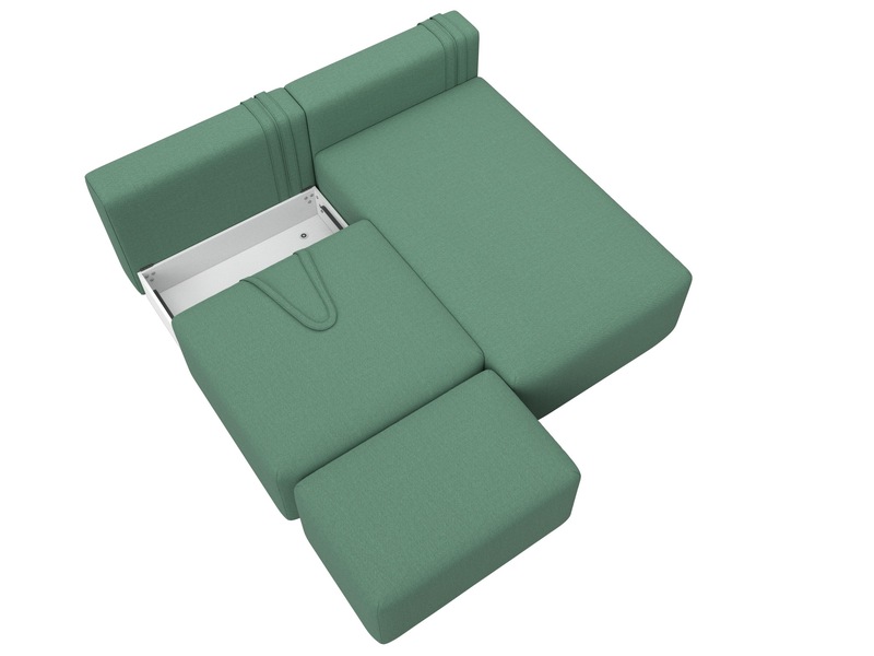 Диван угловой модульный с пуфом Лига-060 НПБ угол универсальный, Рогожка, Амур 11 зеленый