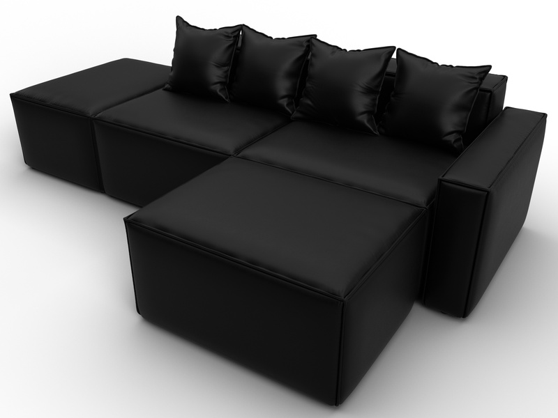 Диван угловой модульный Лига-063 угол правый, Экокожа, GRIFON 18 черный