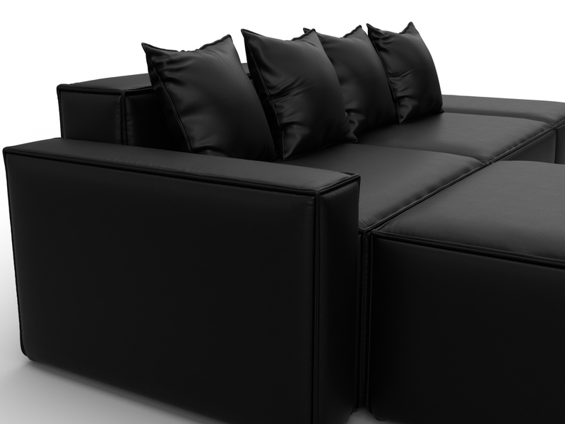 Диван угловой модульный Лига-063 угол левый, Экокожа, GRIFON 18 черный