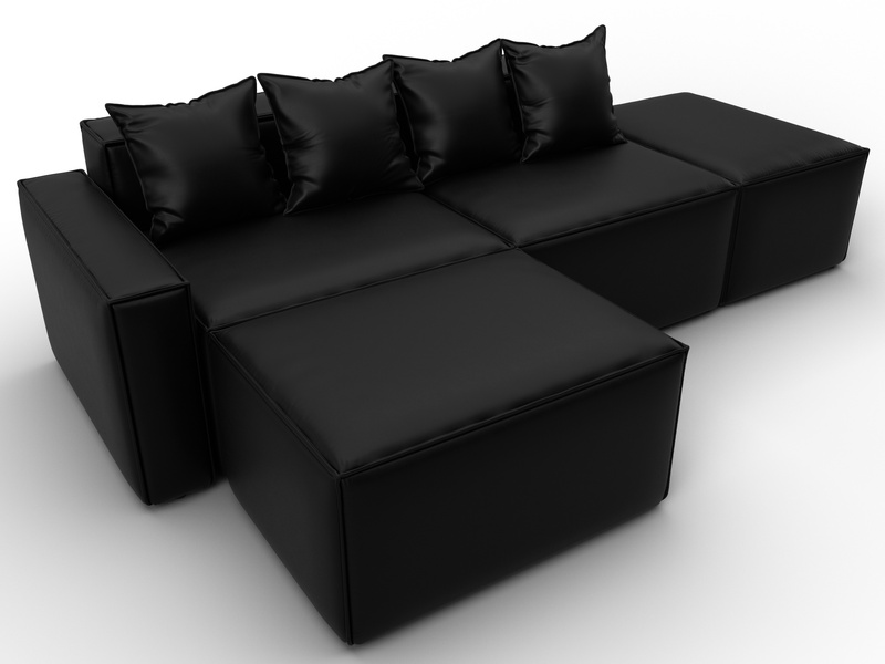 Диван угловой модульный Лига-063 угол левый, Экокожа, GRIFON 18 черный