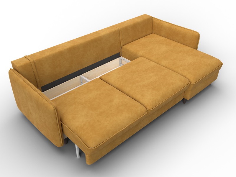 Диван угловой Лига-064 НПБ угол универсальный, Велюр, BRUT 10 желтый
