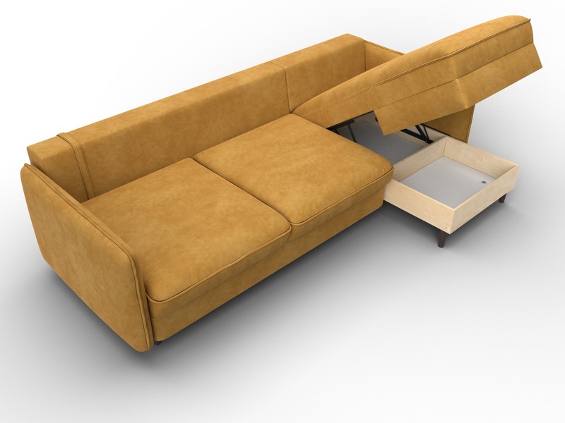 Диван угловой Лига-064 НПБ угол универсальный, Велюр, BRUT 10 желтый