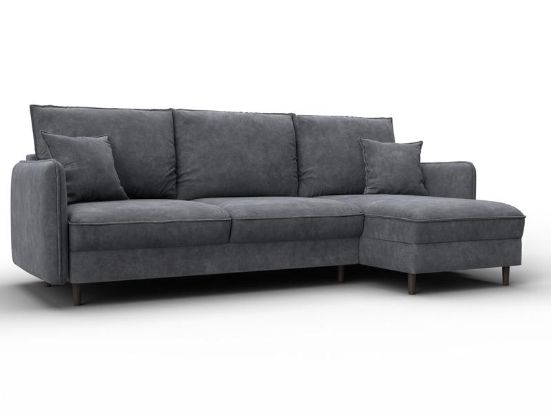 Диван угловой Лига-064 НПБ угол универсальный, Велюр, BRUT 16 темно-серый