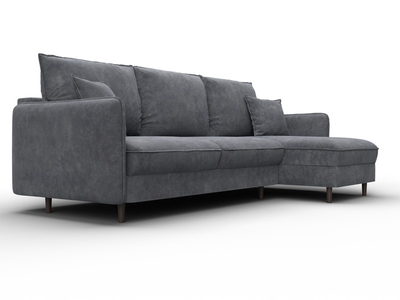 Диван угловой Лига-064 НПБ угол универсальный, Велюр, BRUT 16 темно-серый