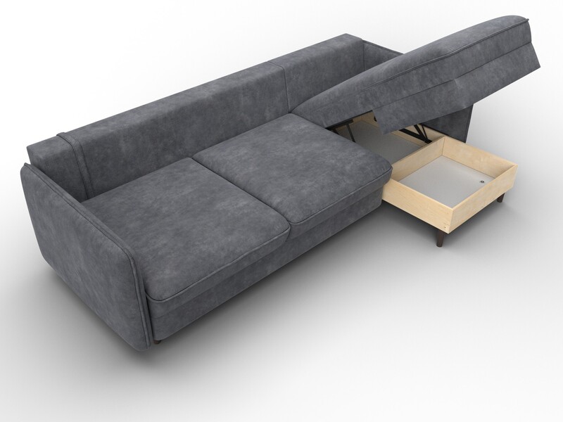 Диван угловой Лига-064 НПБ угол универсальный, Велюр, BRUT 16 темно-серый