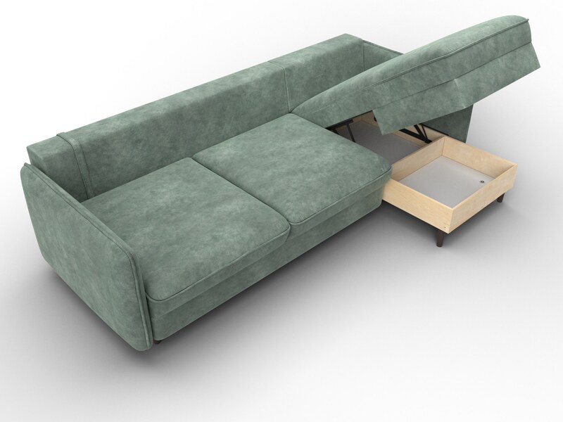 Диван угловой Лига-064 НПБ угол универсальный, Велюр, BRUT 08 зеленый