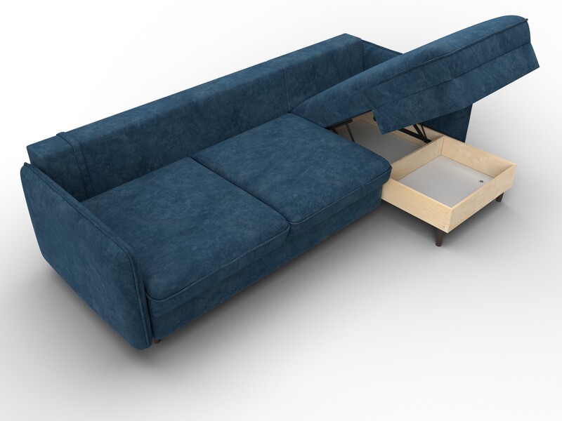 Диван угловой Лига-064 НПБ угол универсальный, Велюр, BRUT 11 синий
