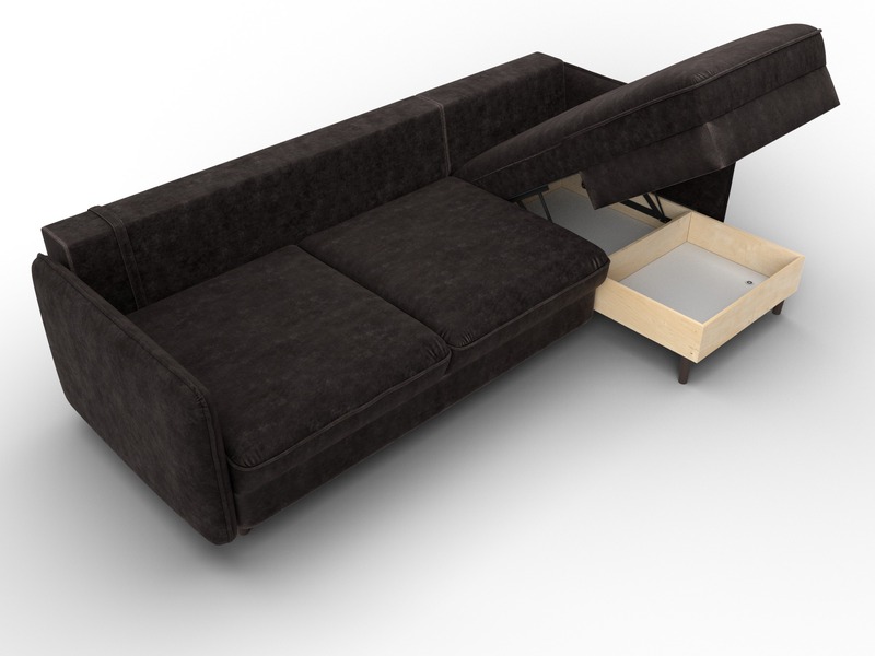 Диван угловой Лига-064 НПБ угол универсальный, Велюр, BRUT 17 коричневый