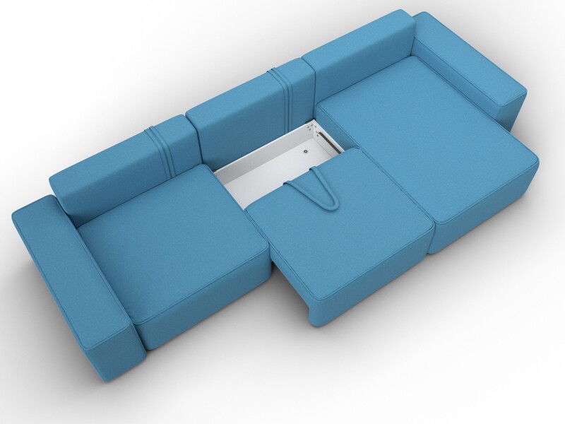 Диван угловой Лига-074 угол универсальный, Рогожка, Амур 10 голубой