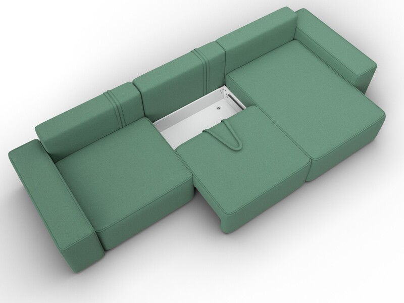 Диван угловой Лига-074 угол универсальный, Рогожка, Амур 11 зеленый