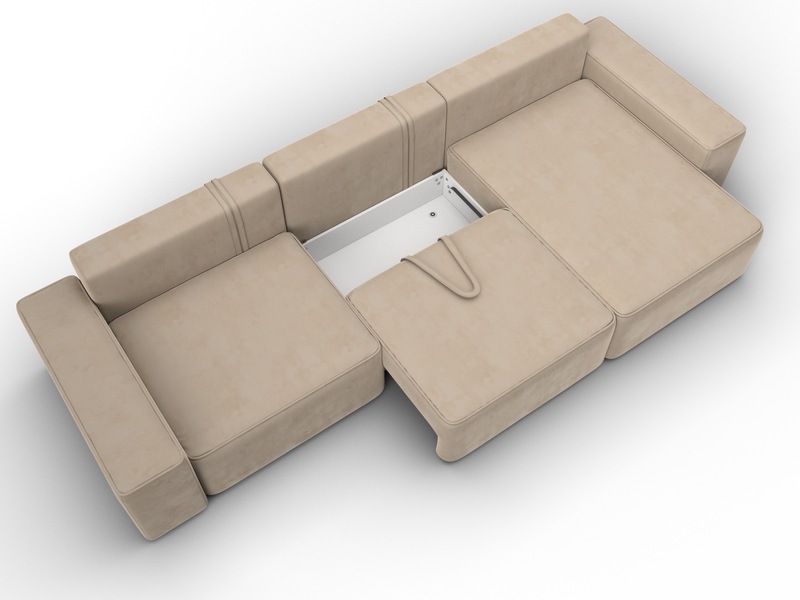 Диван угловой Лига-074 угол универсальный, Велюр, SEVEN 729 бежевый