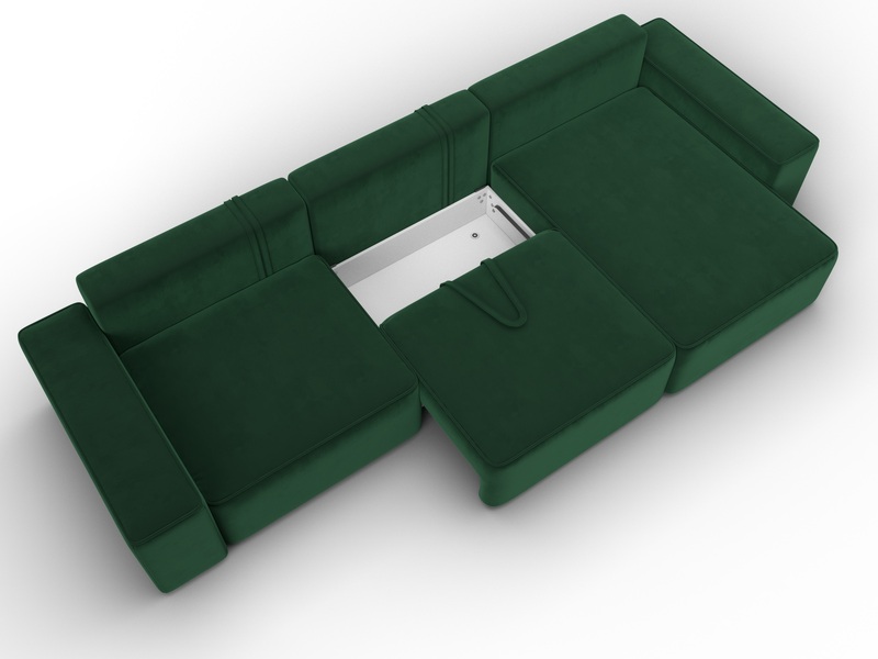 Диван угловой Лига-074 угол универсальный, Велюр, SEVEN 626 зеленый