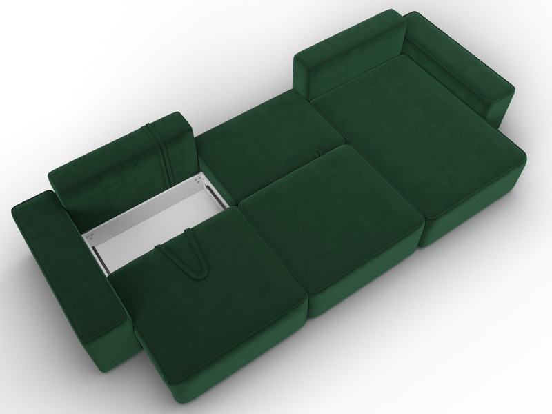 Диван угловой Лига-074 угол универсальный, Велюр, SEVEN 626 зеленый