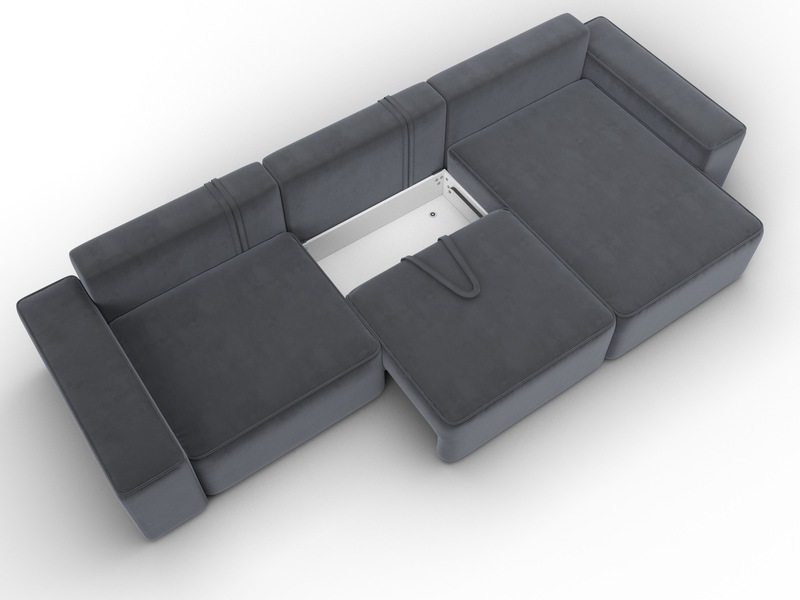 Диван угловой Лига-074 угол универсальный, Велюр, SEVEN 17 серый