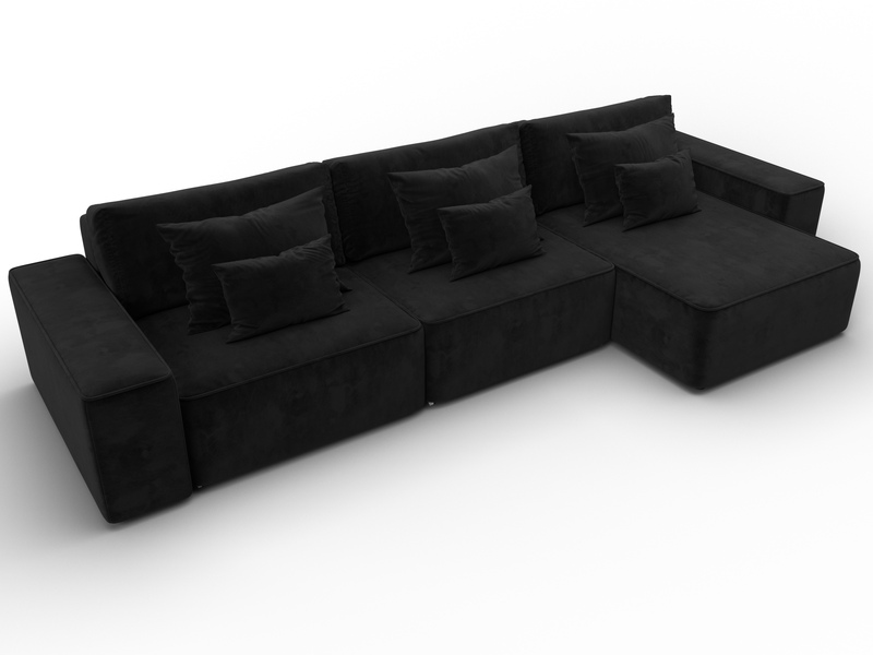 Диван угловой Лига-074 угол универсальный, Велюр, SEVEN 35 черный
