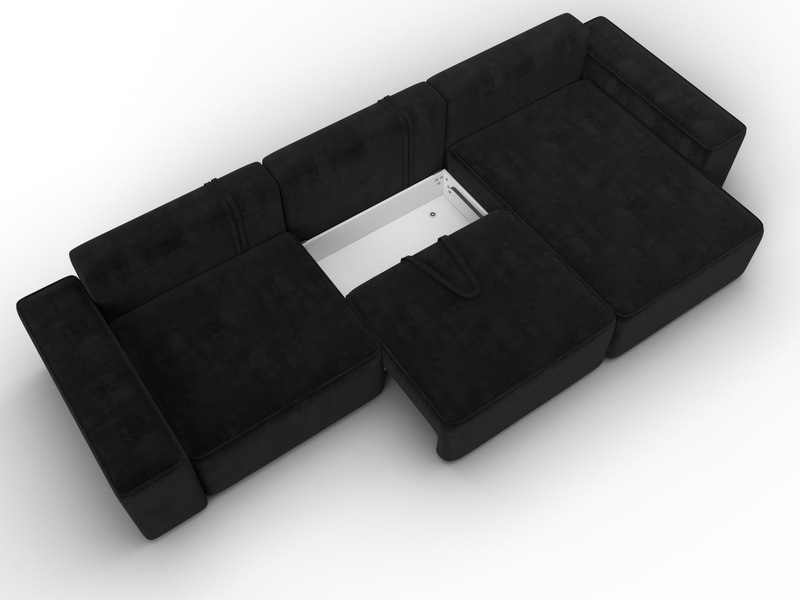 Диван угловой Лига-074 угол универсальный, Велюр, SEVEN 35 черный