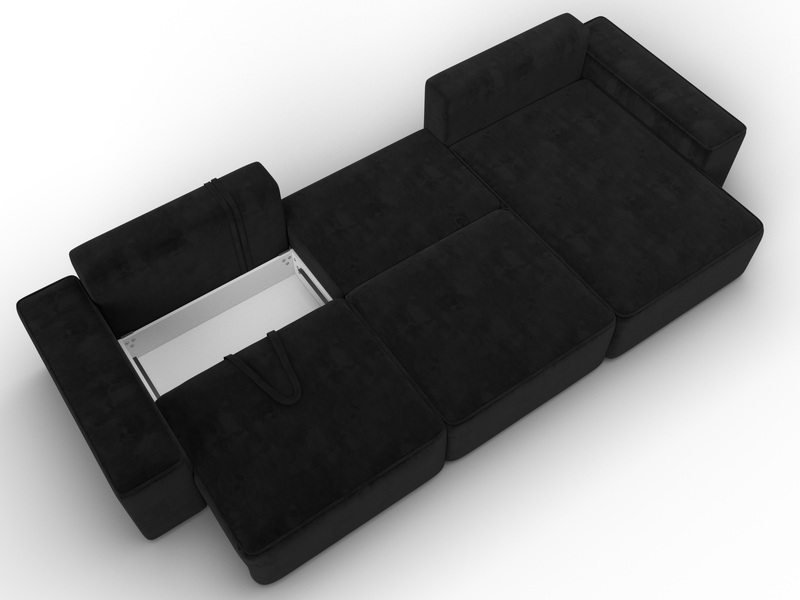 Диван угловой Лига-074 угол универсальный, Велюр, SEVEN 35 черный