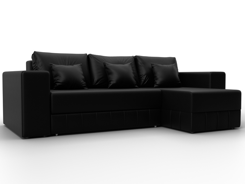 Диван угловой Лига-076 угол универсальный, Экокожа, GRIFON 18 черный