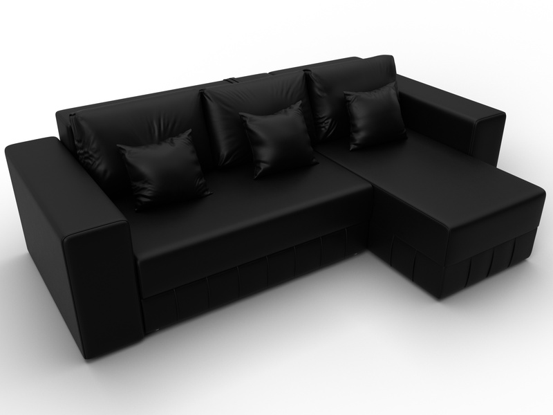 Диван угловой Лига-076 угол универсальный, Экокожа, GRIFON 18 черный