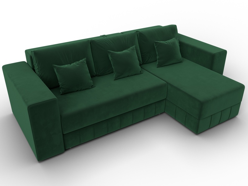 Диван угловой Лига-076 угол универсальный, Велюр, SEVEN 626 зеленый