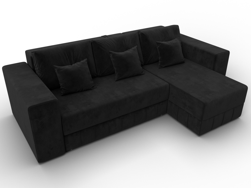 Диван угловой Лига-076 угол универсальный, Велюр, SEVEN 35 черный
