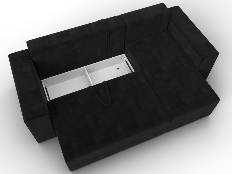 Диван угловой Лига-076 угол универсальный, Велюр, SEVEN 35 черный