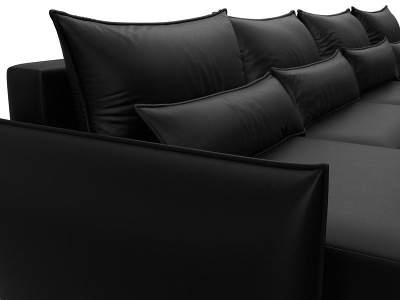 Диван П-образный Лига-051 НПБ Лонг, Экокожа, GRIFON 18 черный