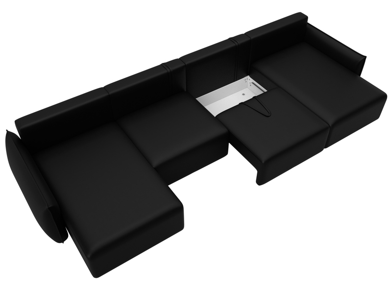 Диван П-образный Лига-051 НПБ Лонг, Экокожа, GRIFON 18 черный