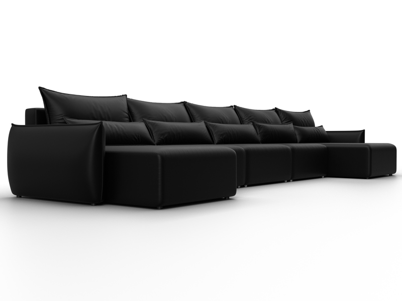 Диван П-образный Лига-051 НПБ МегаЛонг, Экокожа, GRIFON 18 черный