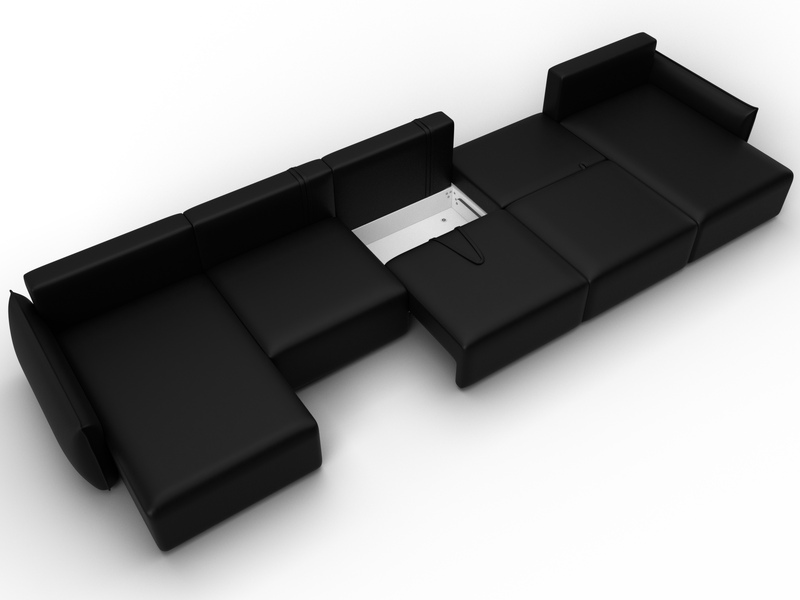 Диван П-образный Лига-051 НПБ МегаЛонг, Экокожа, GRIFON 18 черный