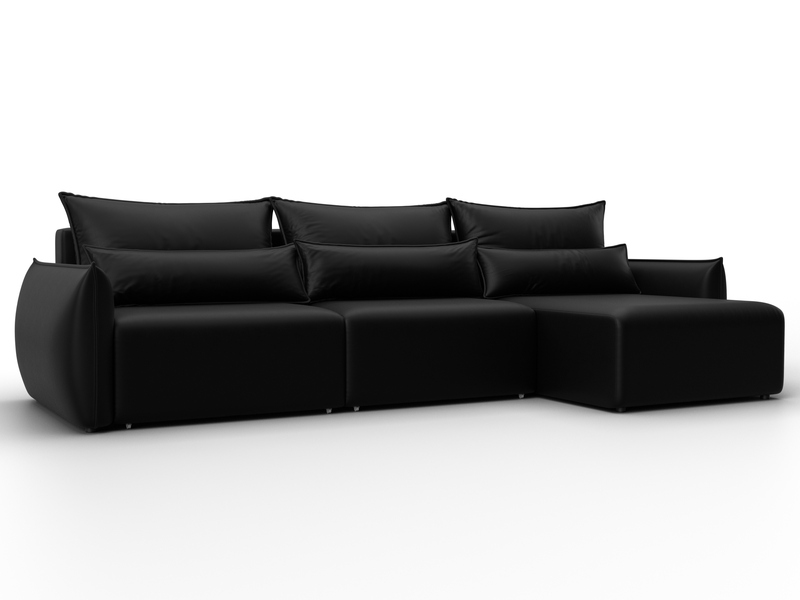 Диван угловой Лига-051 НПБ Лонг угол универсальный, Экокожа, GRIFON 18 черный