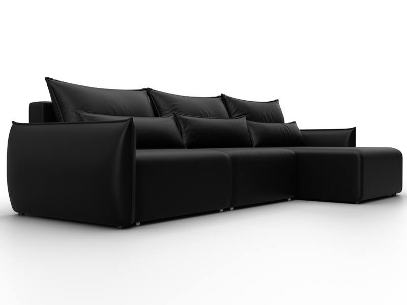 Диван угловой Лига-051 НПБ Лонг угол универсальный, Экокожа, GRIFON 18 черный