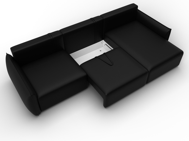 Диван угловой Лига-051 НПБ Лонг угол универсальный, Экокожа, GRIFON 18 черный